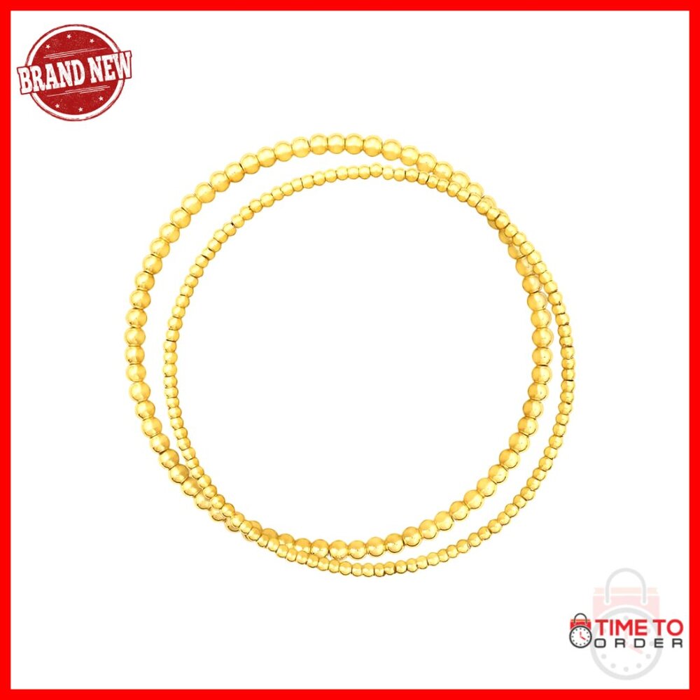 Gold Plated Brass Bangle Bracelet Set Stackable Elastic Fit Elegant Minimal